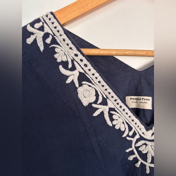 People Tree Hand Woven Navy & White Cotton Beach Cover Up O/S - Picture 4 of 10